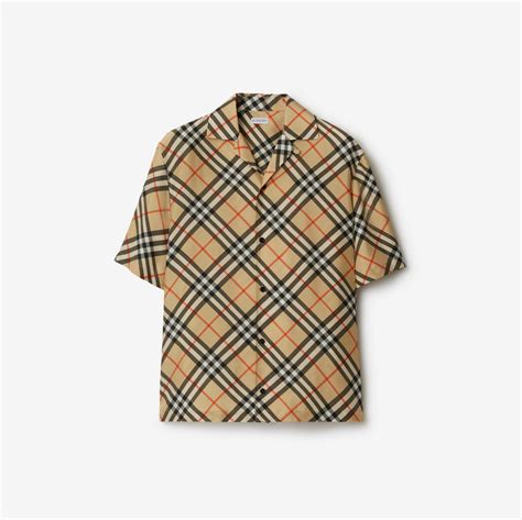 Oversized Check Silk Shirt in Sand 